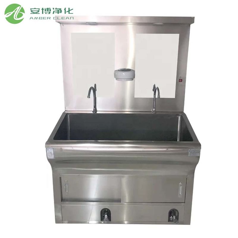 Sink in acciaio inossidabile medico con due sedili e specchio