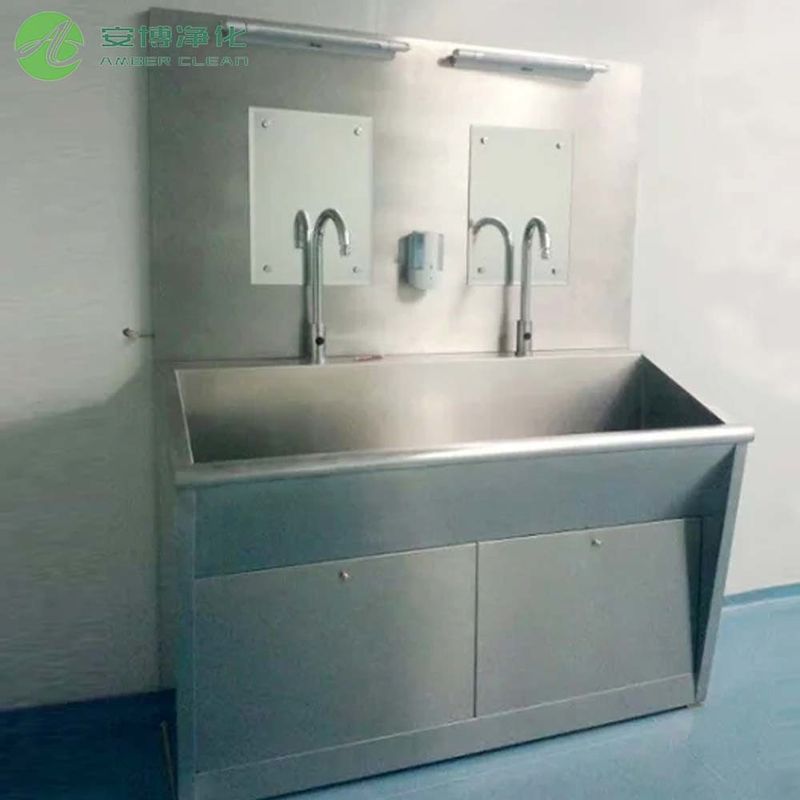 Sink in acciaio inossidabile medico con due sedili e specchio