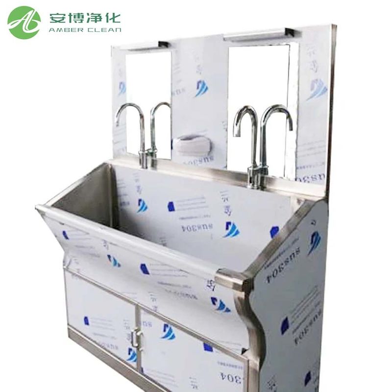 Sink in acciaio inossidabile medico con due sedili e specchio
